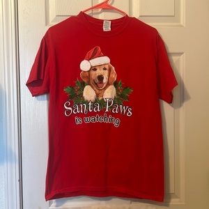 Santa Paws is Watching - Red Christmas T-Shirt